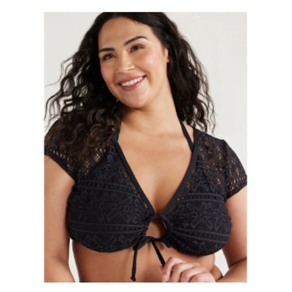 NWT swim top 2X 20W 22W crochet black whimsygoth sexy plus size Time and Tru - Picture 1 of 9